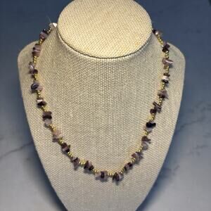 Multi Stone Chips and gold beads Necklace Barrel Clasp, Boho, artisan.